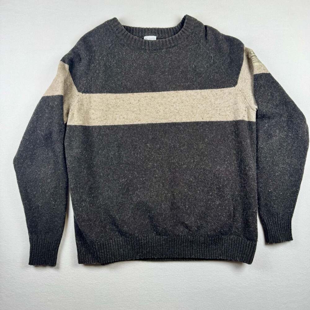 Columbia Mens XL Charcoal Horizontal Striped Wool Blend Crew Neck Sweater XL